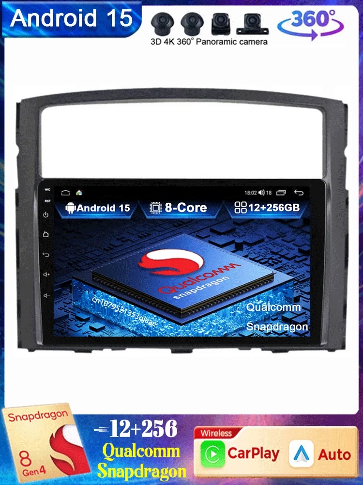 Car Radio Android 15 For  Mitsubishi Pajero 4 2006 2007 2008 - 2014 Stereo QLED Qualcomm Wireless Carplay Auto Autoradio DSP GPS