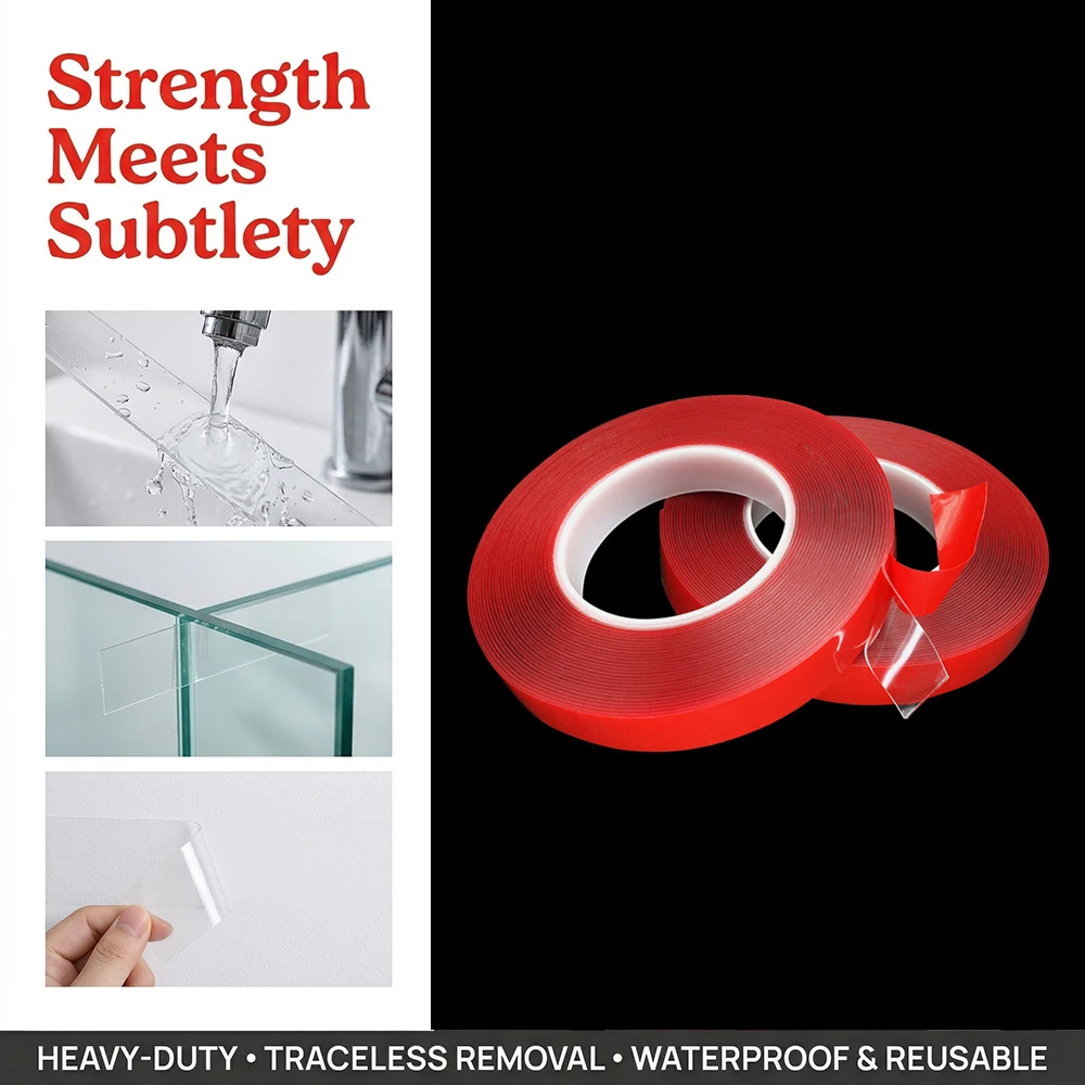 9.84FT Double Sided Nano Tape Clear Acrylic Adhesive Tape with Red Liner Heavy Duty Mounting Tape for Wall Car Home Office Use image 3