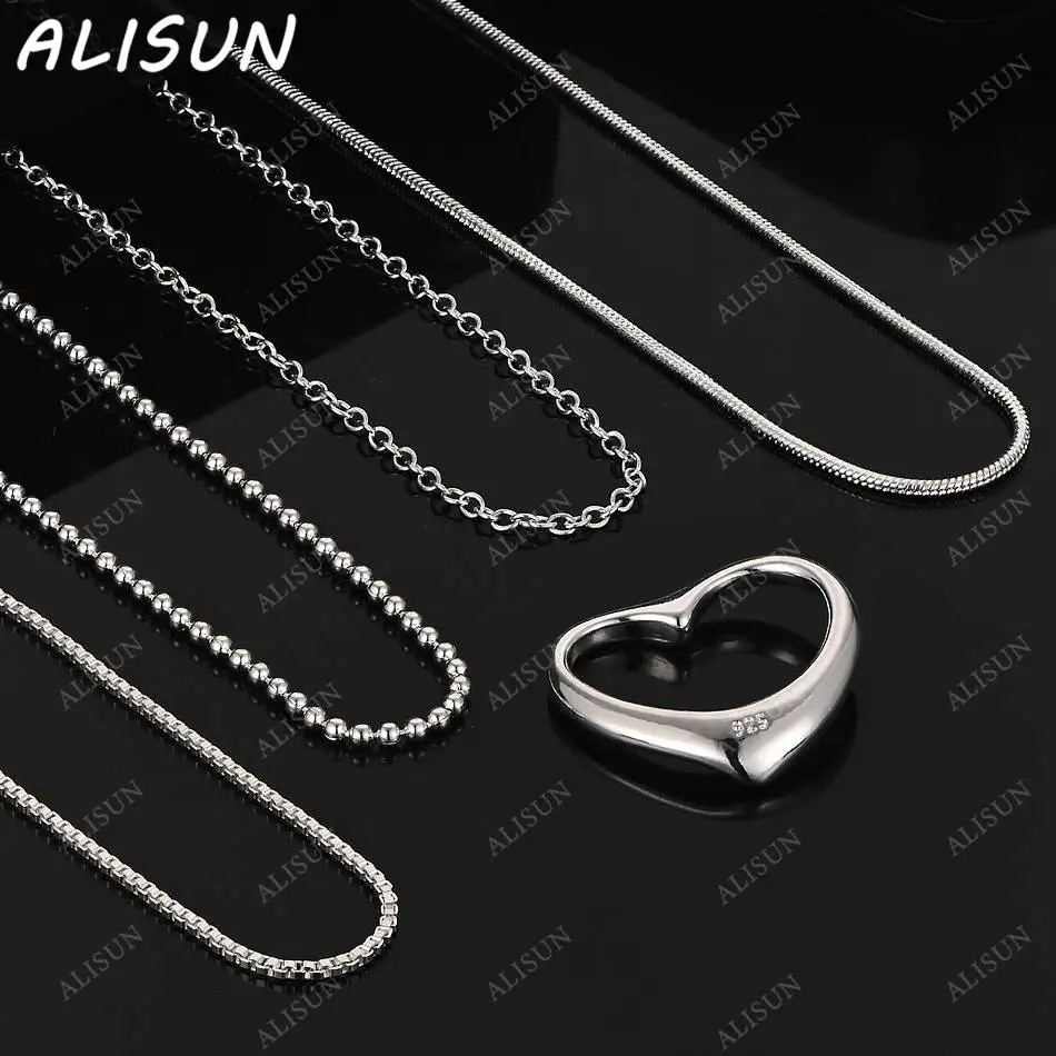 

ALISUN 40-75cm 925 Sterling Silver Hearts Pendant Necklace For Women Men Creativity Gifts Street All-match Party And Daily Wear