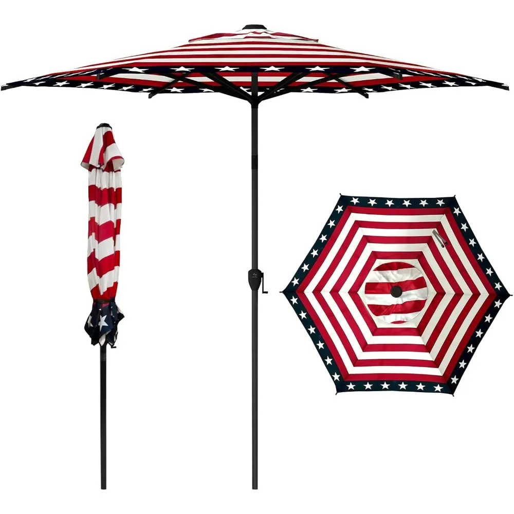 

9FT Outdoor Patio Umbrella with Push Button Tilt and Crank Market Umbrella, 6 Sturdy Ribs, UV Protection Waterproof for Garden