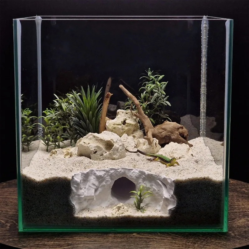 Túnel de cueva acuático de doble uso para reptiles, escondite, decoración no tóxica para Gecko, cangrejo, pescado, camarones, acuario, terrario, paisaje de agua terrestre