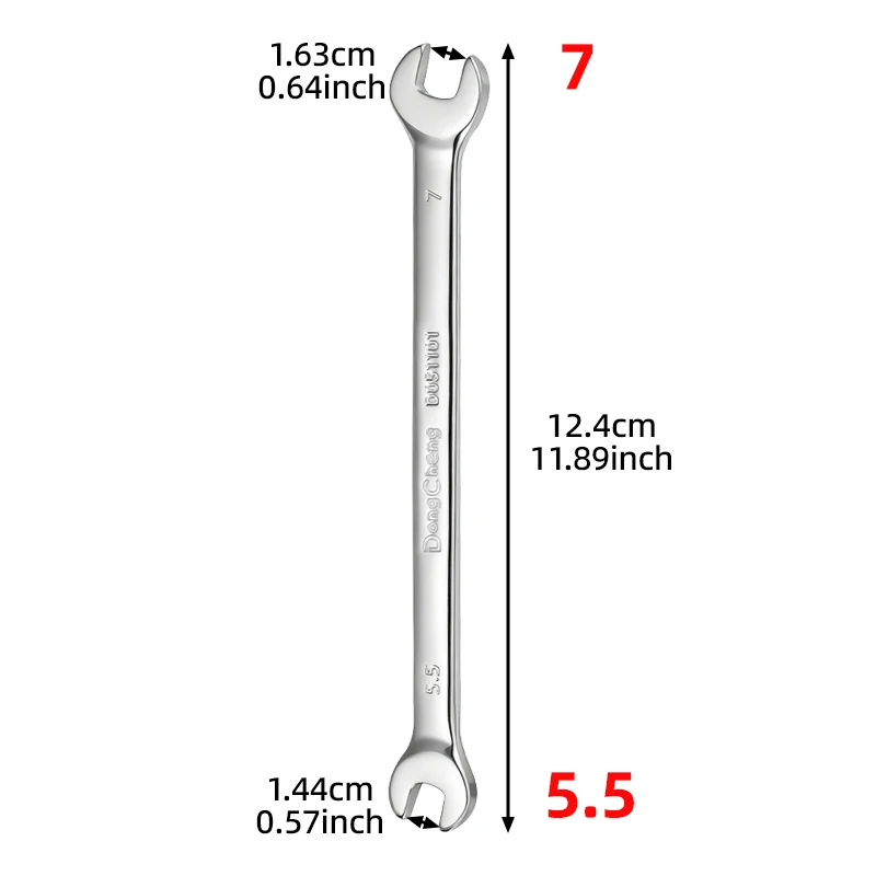 Precisie open dubbele sleutel - 5,5 mm en 7 mm, spiegelchroom, gesmeed gereedschapsstaal |   Voor fietsen, RC en fijne mechanica