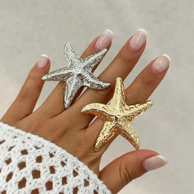 Elegance Seabeach Starfish Conch Ring for Women New Fashion Large Pearl Shell Finger Rings Jewelry Summer Personality Gifts