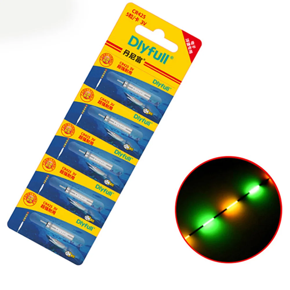 Baterias de pesca elétrica flutuador, lítio Pin Cell, LED Pesca bóia Tackle, Luminous Float Battery, Night Light, 3V, 5pcs, CR425, CR322