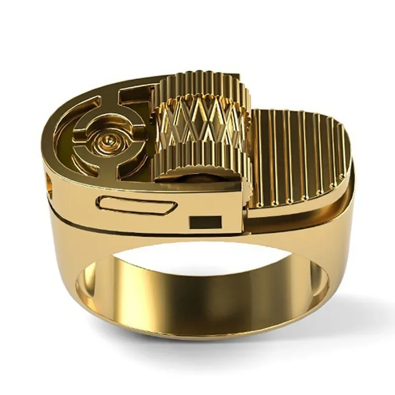 Anillo de oro de 18 quilates Chapado en Punk para hombres, anillo creativo con forma de encendedor