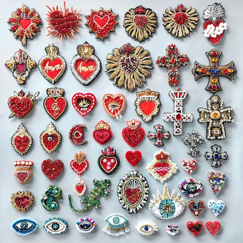Embroidery Sequined Alphabet Pearl Letter Cross Patch,sequins Heart Beaded Eye Patches Badges Appliques for Clothing WF2210252