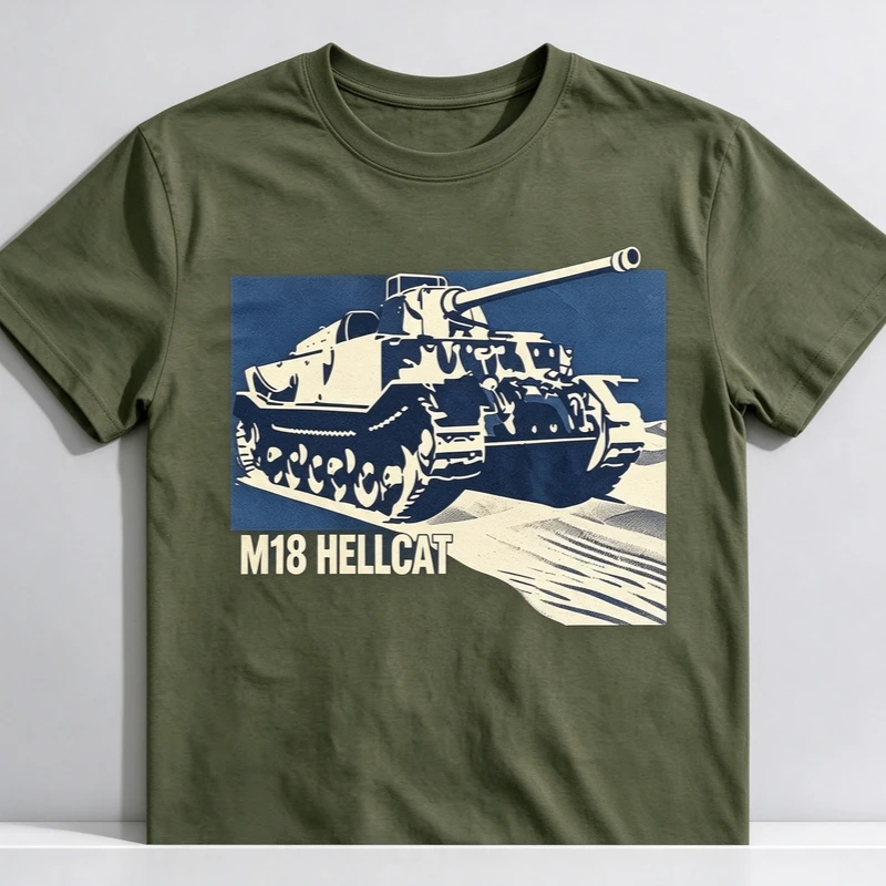 M18 Hellcat WWII Military Tank Print T‑Shirt Men Vintage History Theme O‑Neck Short Sleeve Tees Daily Casual Cotton Male Tops