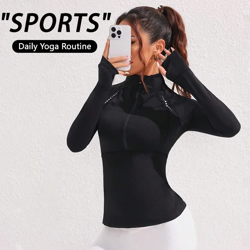 

Женская спортивная куртка с короткой молнией, длинными рукавами, отверстиями для больших пальцев, светоотражающим принтом, влагоотводящая, с карманами, для йоги, спортзала, бега