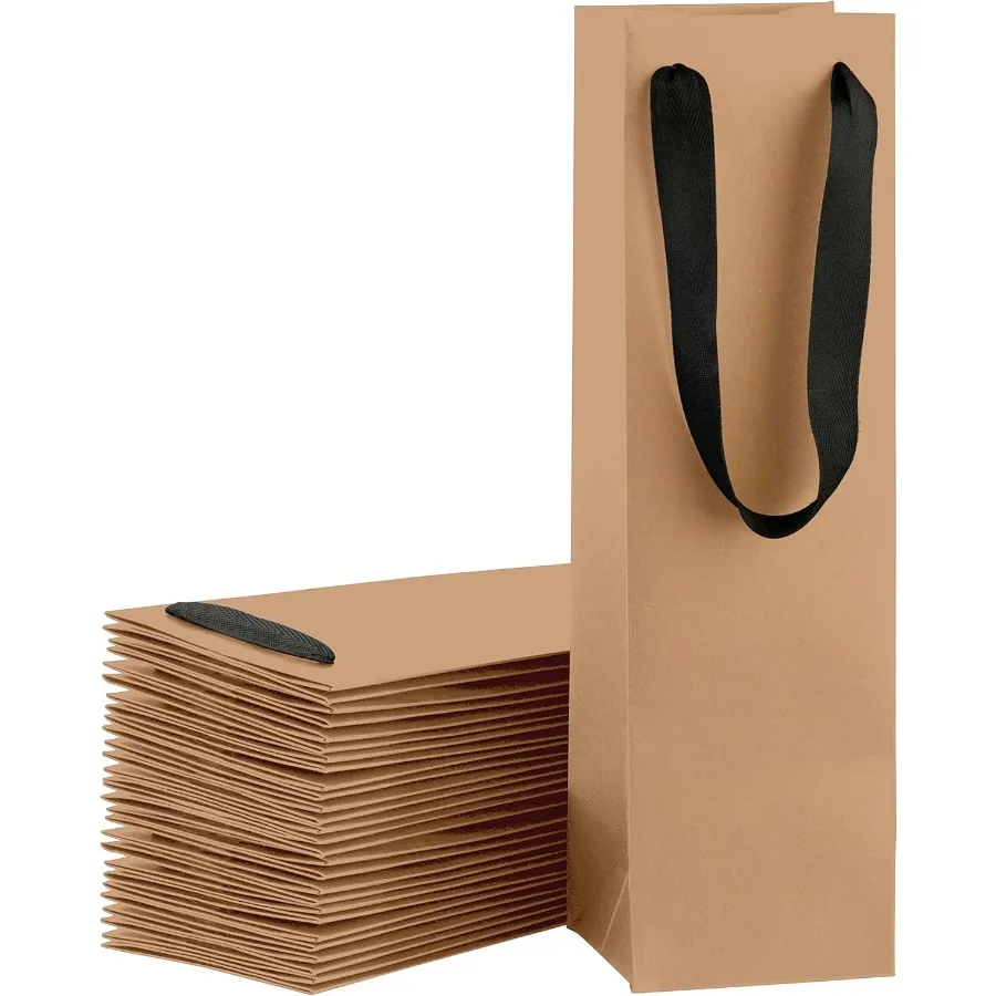 

Wine ag Крафт-ружайка для винных путей 4 x 4 x 14 дюймов Wiskey/Spirits Wine Gift ag, ламинированный для очень прочности. 4 x 4 x 14 дюймов, 50 шт.