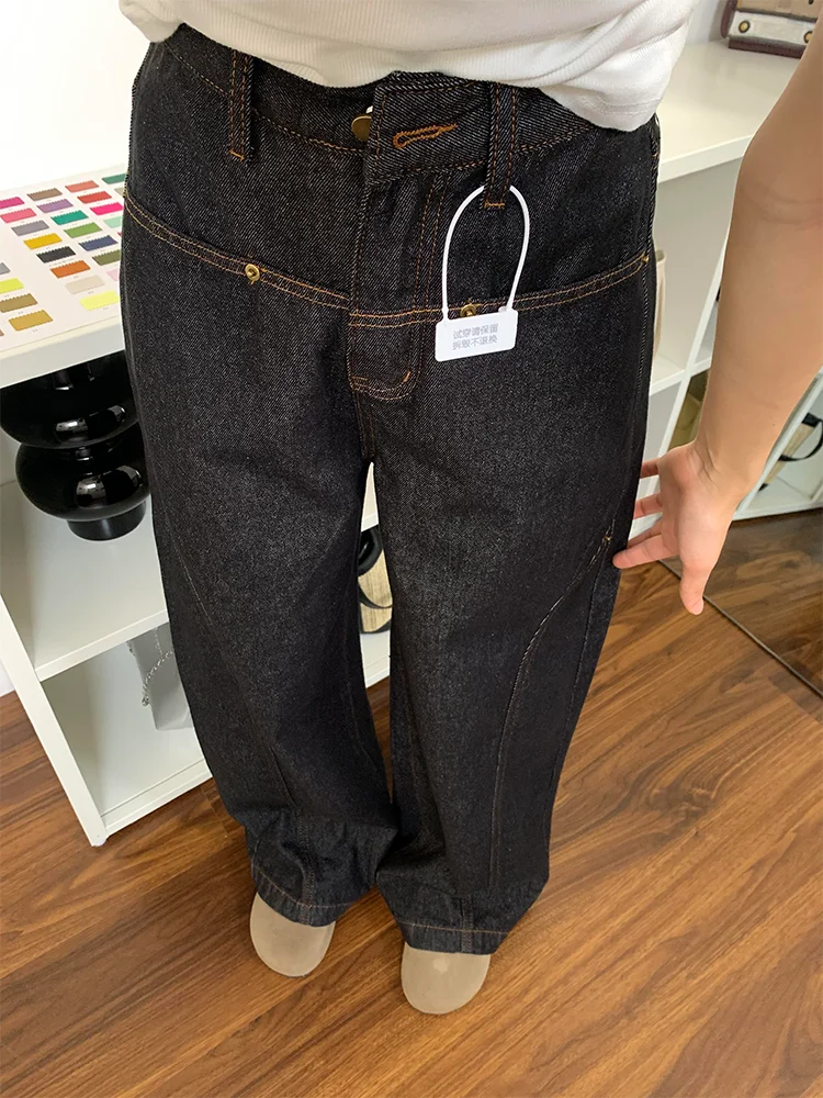 

plus Size American Retro Wide Leg Jeans Women's Loose Slim Straight Floor-Length Pants for Pear Shaped Body Autumn Winter