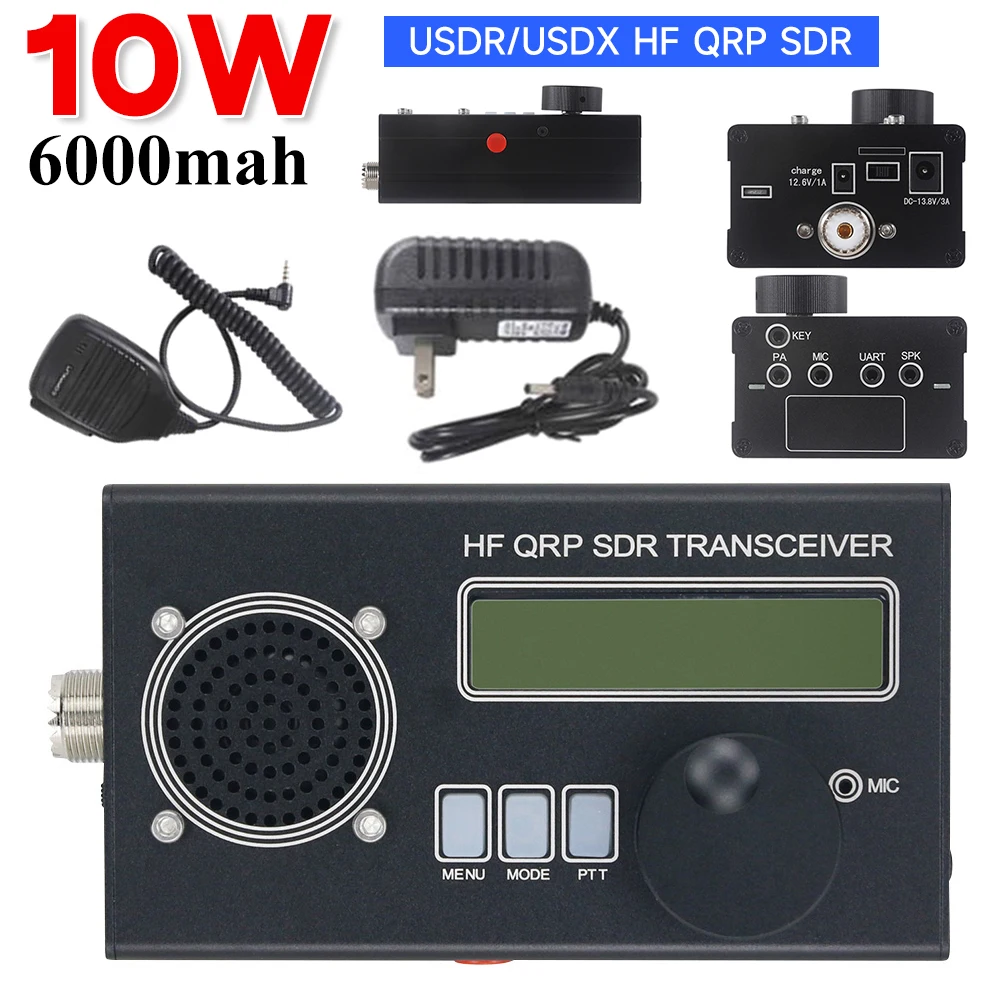 1PCS USDX USDR HF QRP SDR Radio Transceiver 8-Band SSB CW QRP Transceiver 10W 6000mah Battery Microphone Charger for Ham Radio