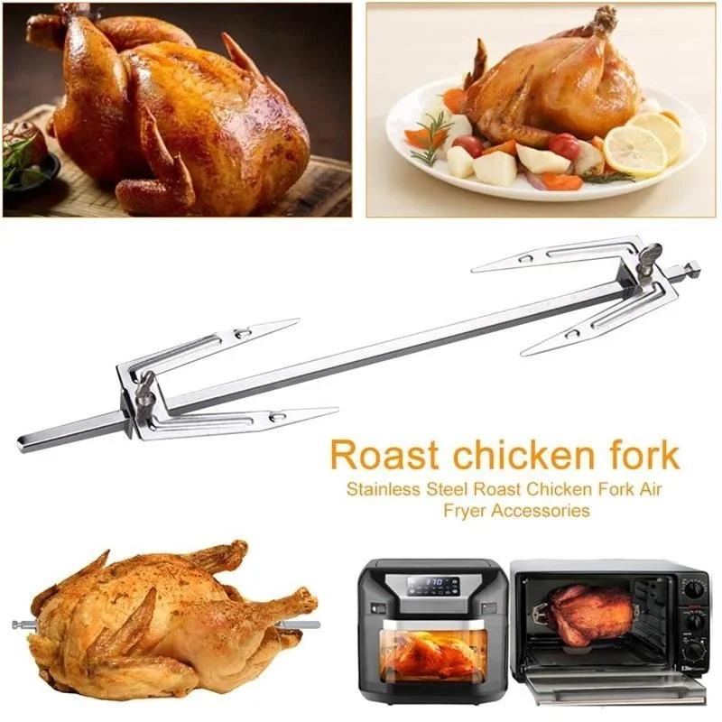 Stainless Steel Air Fryer Fork Roast Chicken Skewer Fish Meat Grilled Rack Rotation Roaster Forks BBQ Tools Oven Accessories view 3