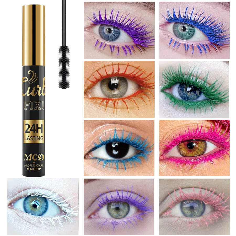 1PC Mascara arricciacapelli colorato Impermeabile ad asciugatura rapida Estensione ciglia Ciglia multicolori Occhi Trucco coreano Durata Blu Bianco