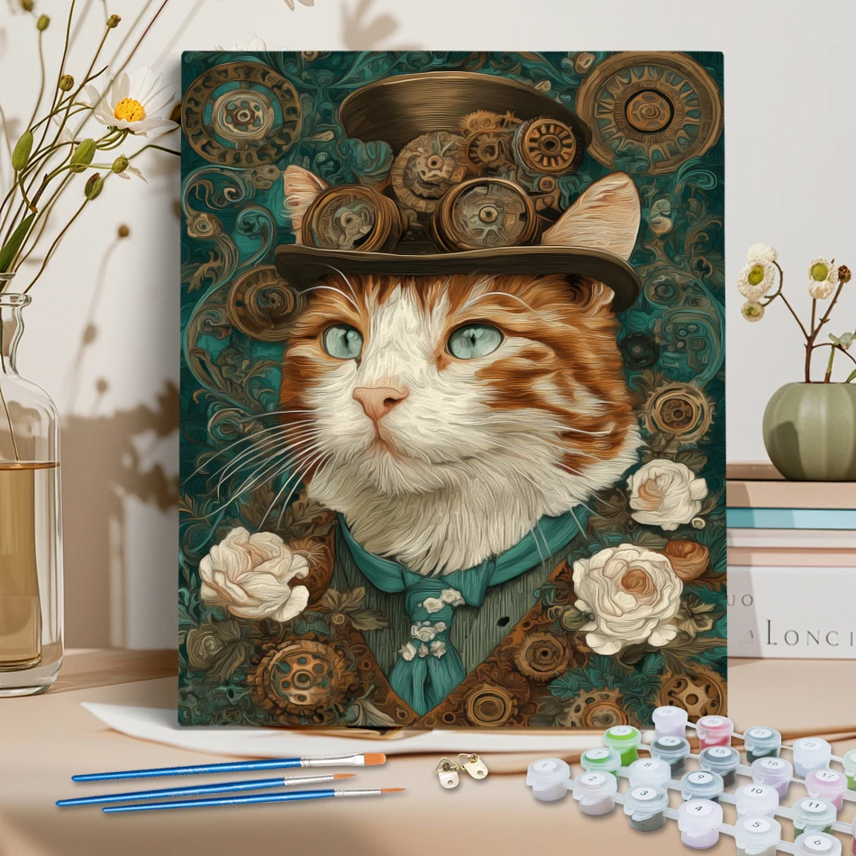 

RUOPOTY Painting By Numbers On Canvas For Adults cute cat Animals Watercolor Oil Art Drawing By Numbers Living Room Decoration