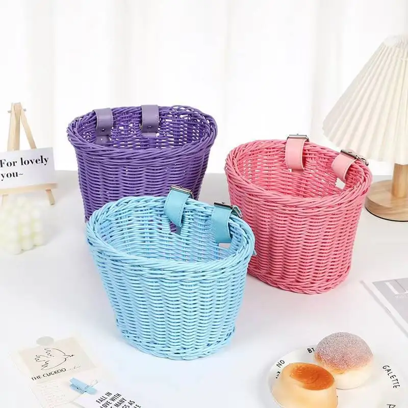 Bicycle Basket Rattan Woven Bike Storage Front Handlebar Basket Removable Waterproof Bicycle Pannier Basket Kid Bike Carrier Bag