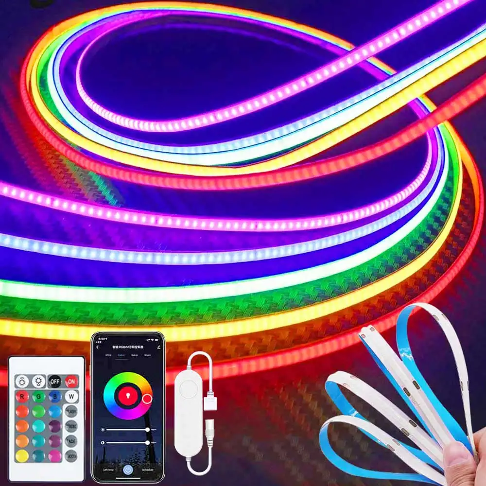 Tuya COB LED Strip Light WIFI RGBIC Smart Tape Addressable Flexible RGBIC LED Light 5V APP Control Support Alexa Google Home