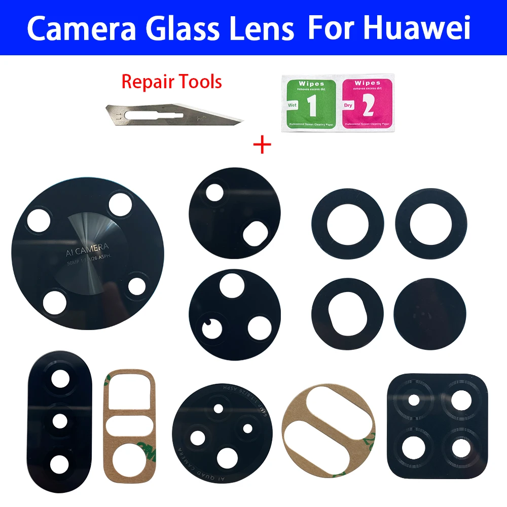 

For Huawei Mate 50 Pro Nova Y60 Y70 Plus Y90 Y9A P50 P60 Pro Camera Glass Lens Back Rear Camera Glass Lens with Glue Sticker