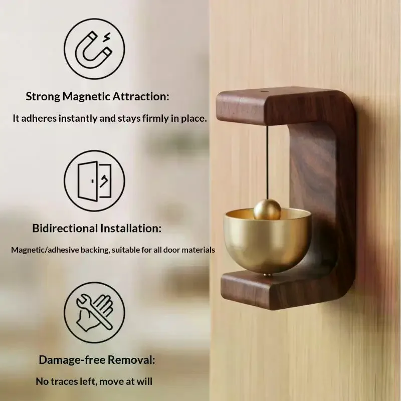 Wooden Wind Chimes Magnetic Brass Doorbell Wireless Jingle Bell Entrance Door Bells Hanging Pendants For Home Decoration