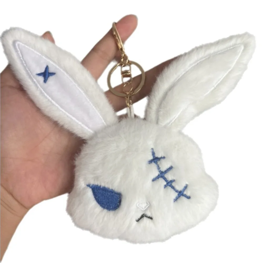 Cute Gothic Bunny Keychain Dark Style Flexible Ears Rabbit Keyring Creative Soft Fluffy Backpack Pendant Party Gifts