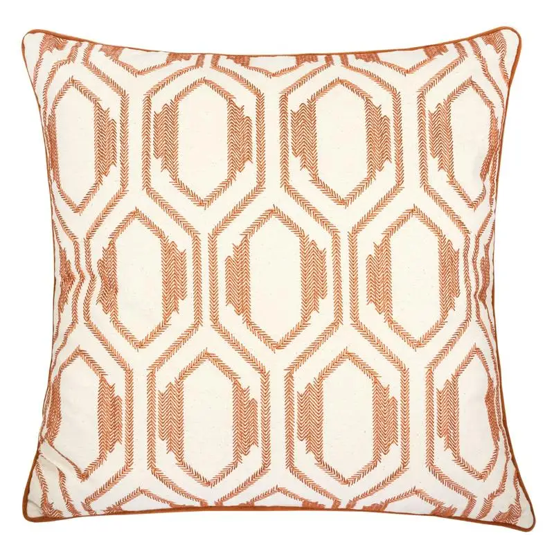 

Geometric Embroidered Cotton Pillow - Rust Modern Accent Throw Accent Cushion for Living Room Decor