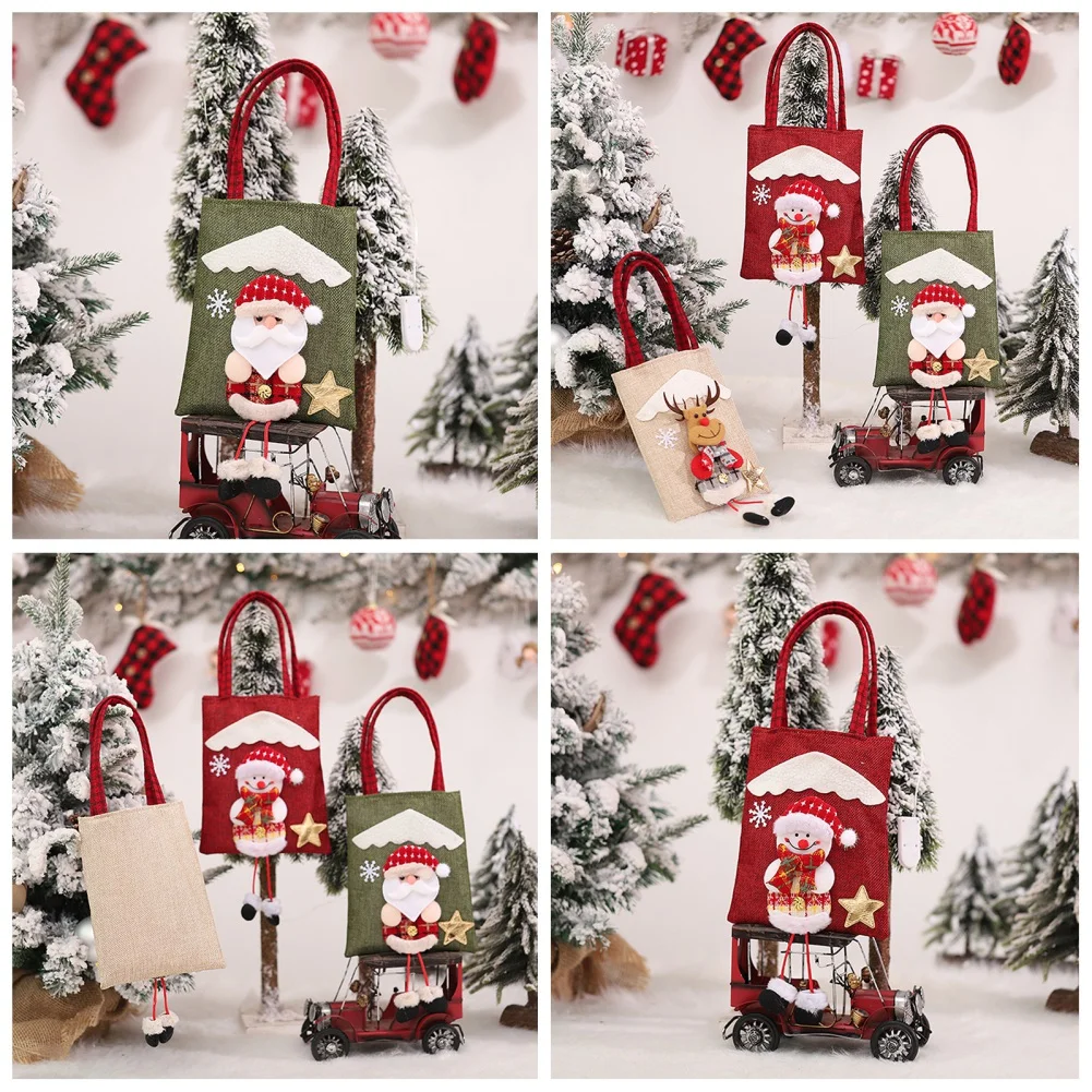 

Christmas Cartoon Character Tote Bag Christmas Linen Three-Dimensional Doll Bag Holiday Home Decoration Santa Presents For Kids