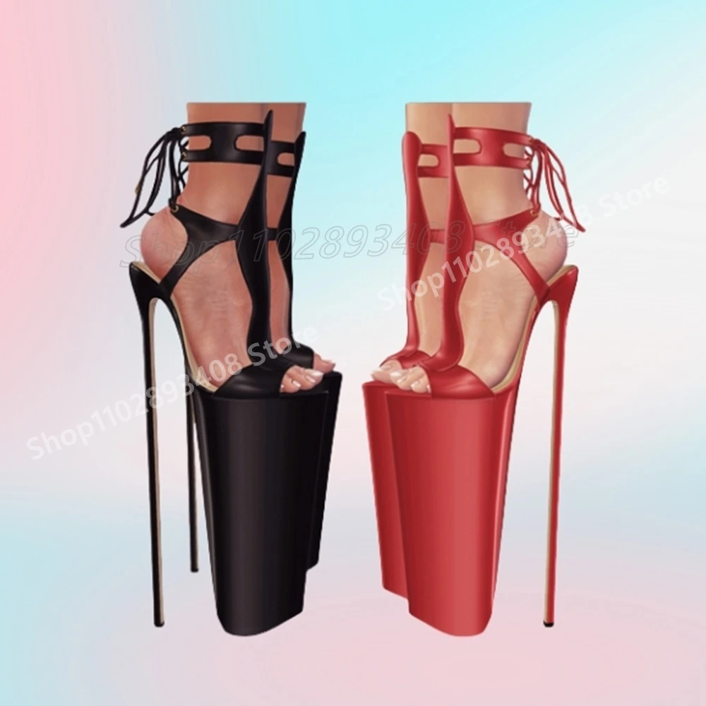 

Sexy Solid Strappy Hollow Design Sandals Peep Toe Hot Extreme Stiletto High Heel Fashion Women Shoes 2025 Summer Para Mujere