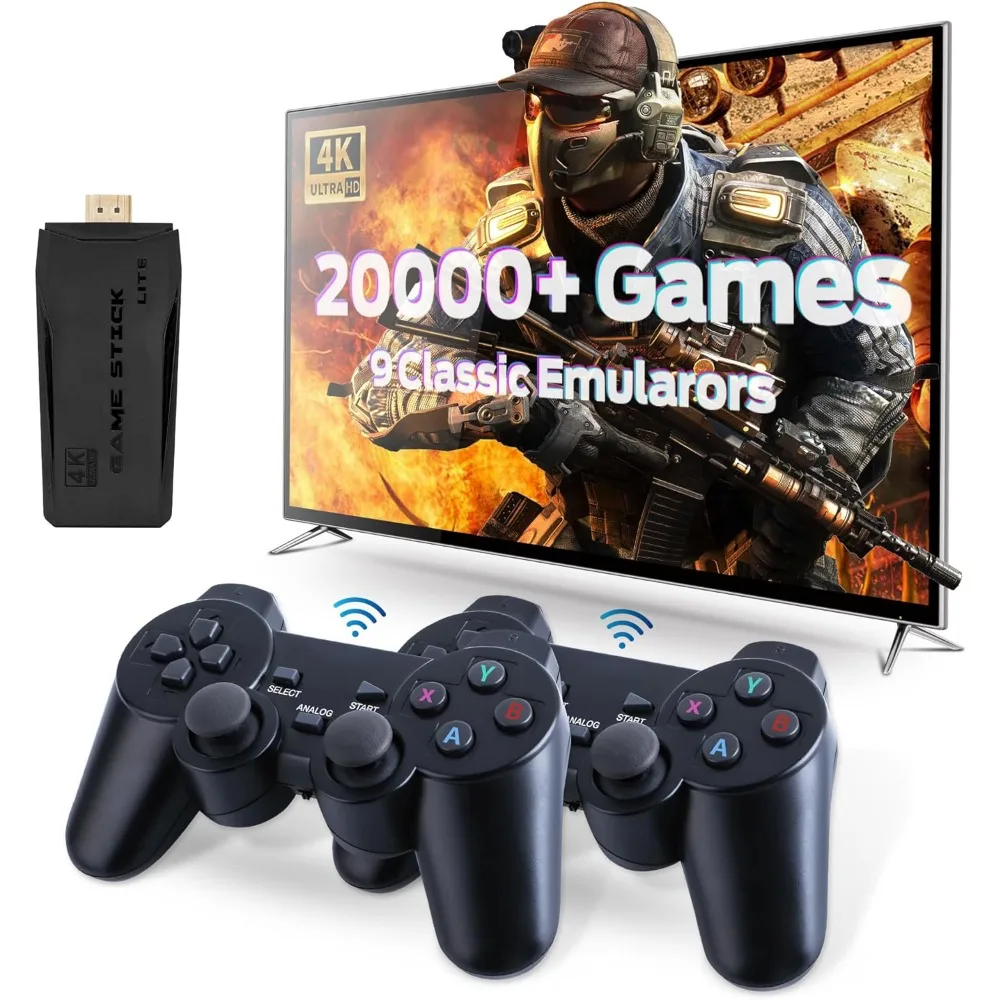 

4K Game Stick Retro Video Game Console 20000 Games Emuelec 9 Emulator TV Stick Gaming Machine with Dual Wireless Gamepad Control