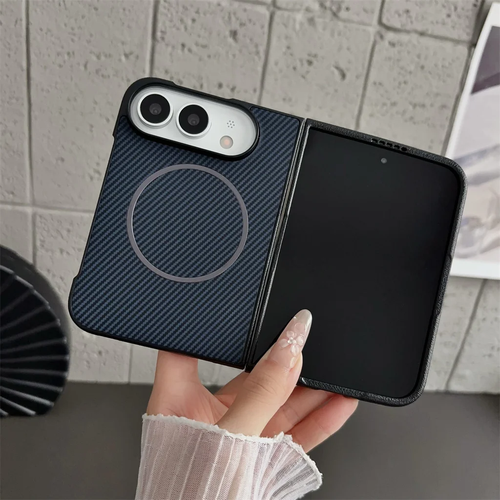 Carbon Fiber Pattern PU Leather Shockproof For MagSafe Magnetic Phone Case For Apple iPhone Duo Fold Wireless Charging Cover - view 5