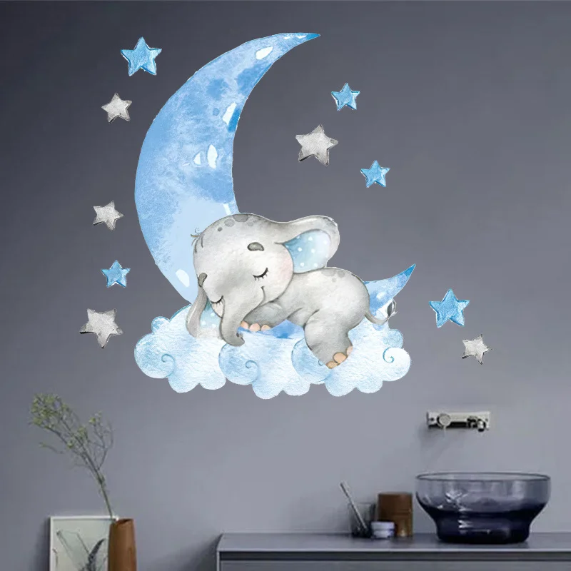 Cartoon balloon decoration sticker for kids room bedroom kindergarten wallpaper Pink Moon Little Elephant fox wall sticker