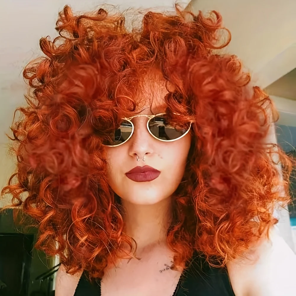 

Short Loose Curly Wigs Suitable for Women, Short Curly Wigs Suitable for Black Women, Curly African Wigs Suitable for Women, Synthetic Hair Wigs Suitable for Women, Natural Half Wigs, Soft Hair Ginger Yellow Wigs (Orange)