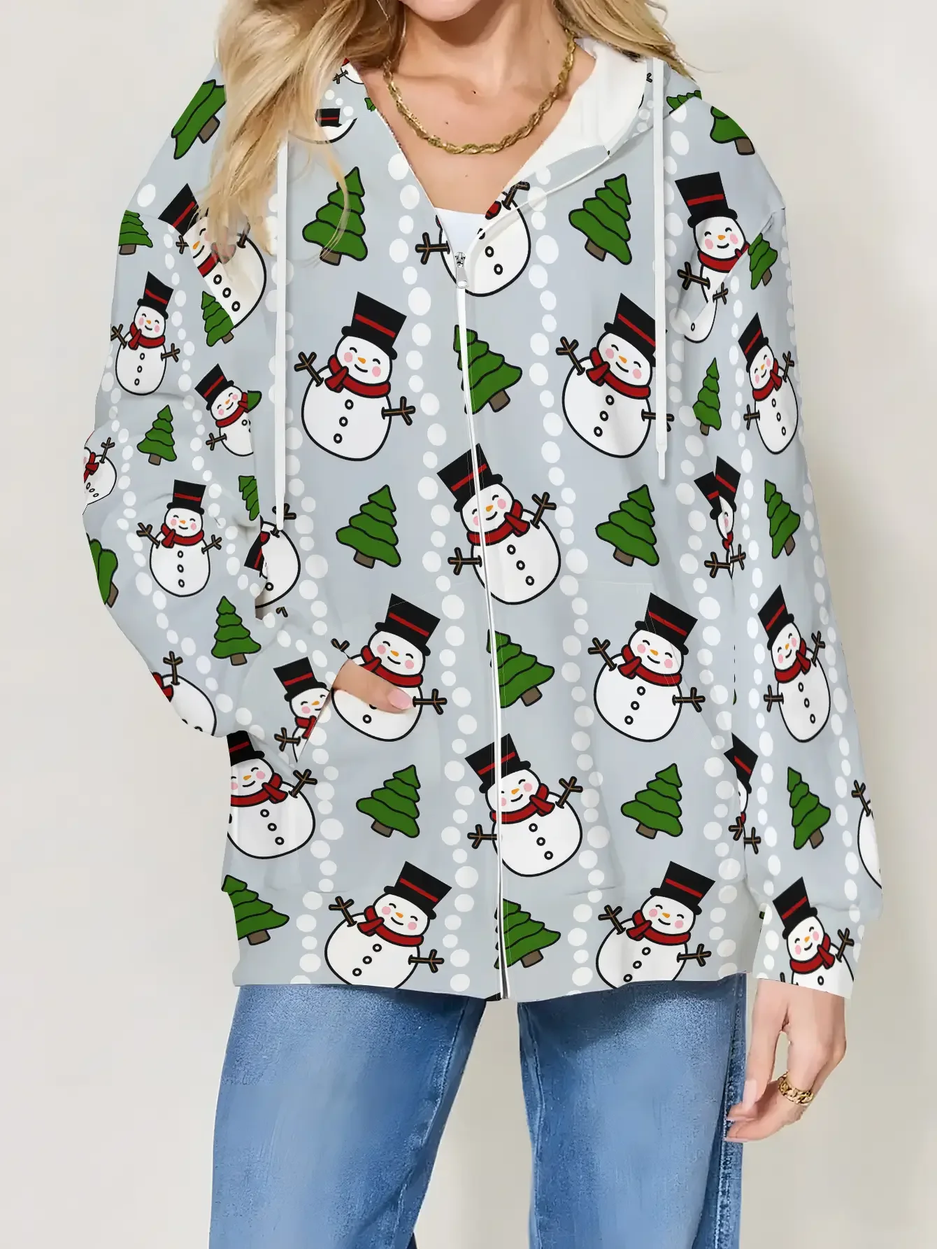 

Christmas New Women's Hoodie Zipper Jacket, Fashionable, Casual, Versatile, Durable Top with Various Patterns for Women