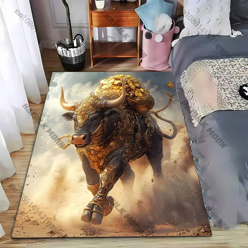 Golden bull carrying treasurescarpet Yoga living room room decor children's crawling mat doormat area rug games floor mat