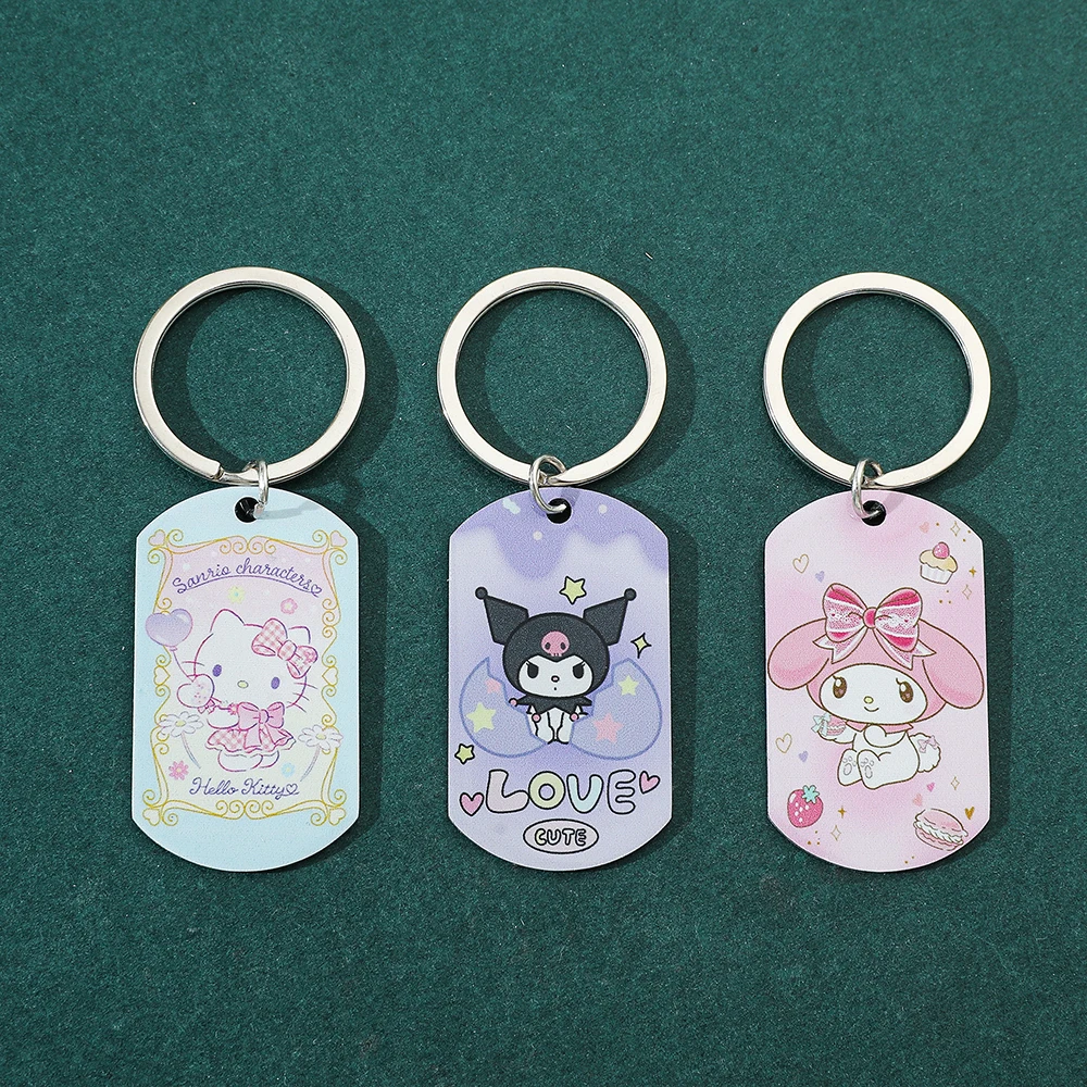 Sanrio Kuromi Keychains Action Anime Figures Cinnamoroll Women Bag Pendant Backpack Accessories Stainless Steel Keychain Gift