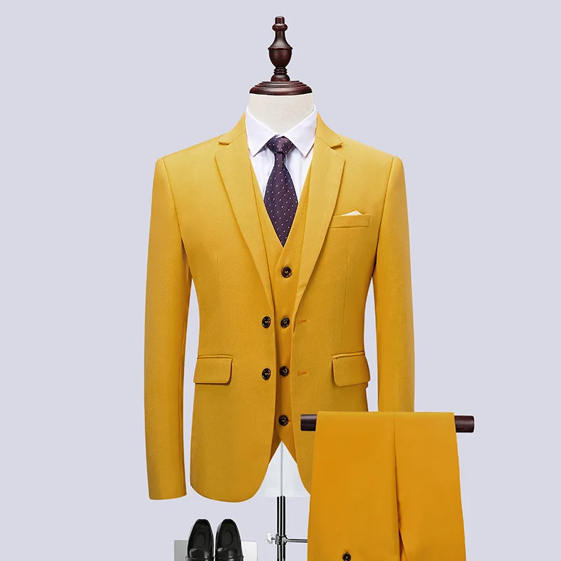 Suit Men's Spring Coat Formal Dress Groom Best Man Three Piece Set with Extra Fat Plus Size Chubby Solid Color Slim Fit