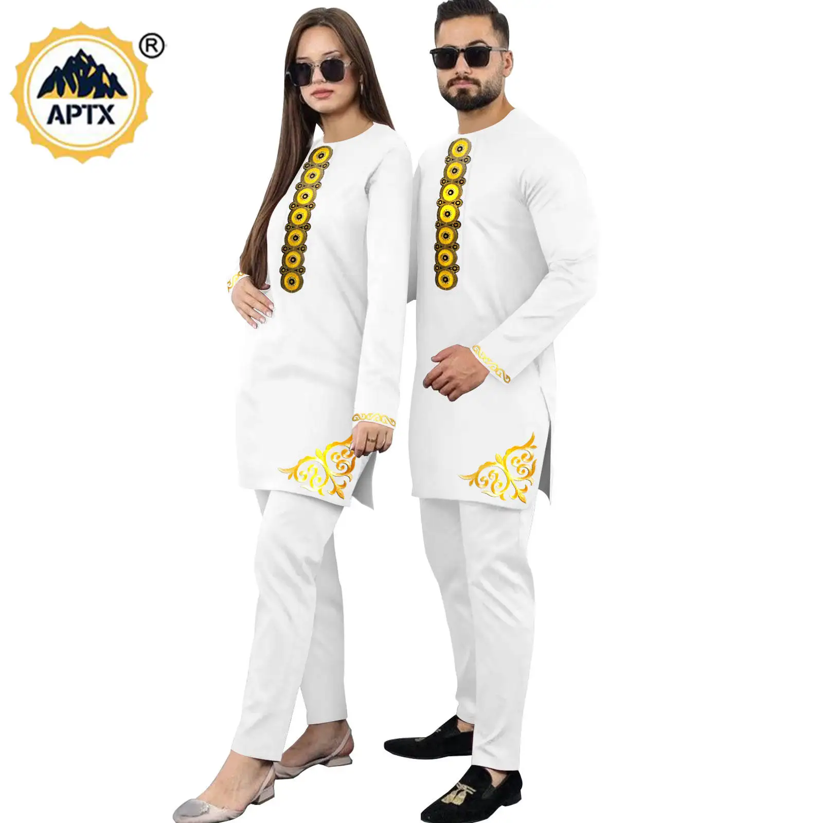 African Men Clothes Dashiki Top and Pant Sets Matching Couple Outfits Bazin Riche Women 2 Piece Sets Agbada Wedding Suits 24C018