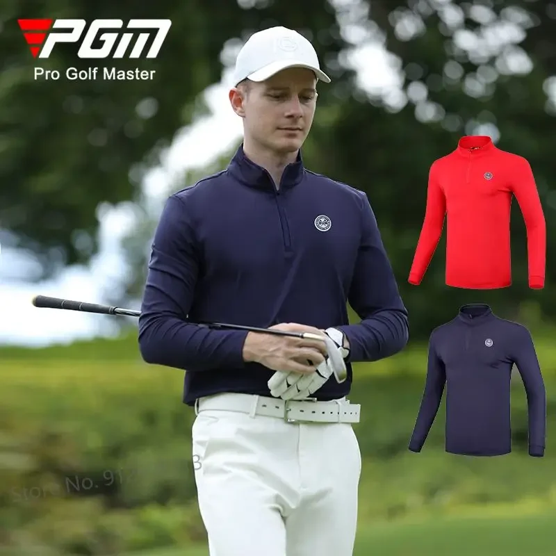 PGM Spring Male Golf Wear Polo T-shirt Men's Long-sleeved Casual Golf Shirts Man Zipper Collar Tops Leisure Apparel M-XXL