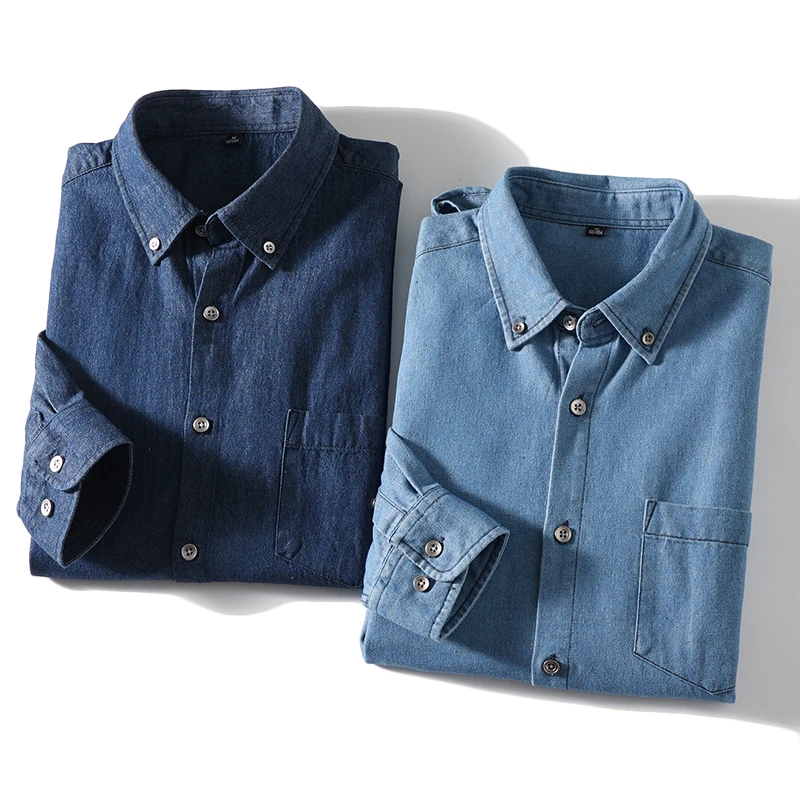 

Classic Denim Washed Cotton Long Sleeve Men's Casual Shirt Breathable Comfortable Spring Summer Fashion Standard Fit Jeans Shirt
