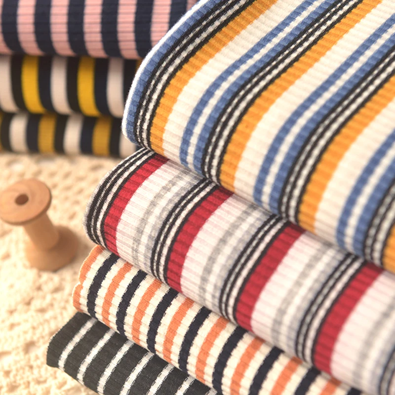 Colorful stripe Rib Fabric DTY Knitted DIY Cloth Accessories Collar Cuffs Hem Bottom Collar Draw Texturing fashion design