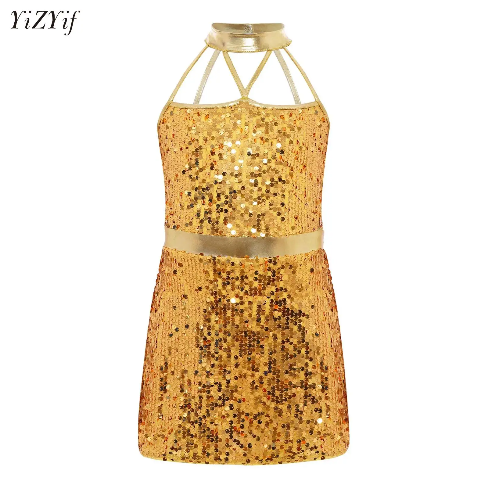 

Kids Girls Sparkling Sequins Jersey Skirted Tutu Ballet Leotard Children Rhythmic Gymnastics Bodysuit Dance Jumpsuit Rumba Latin