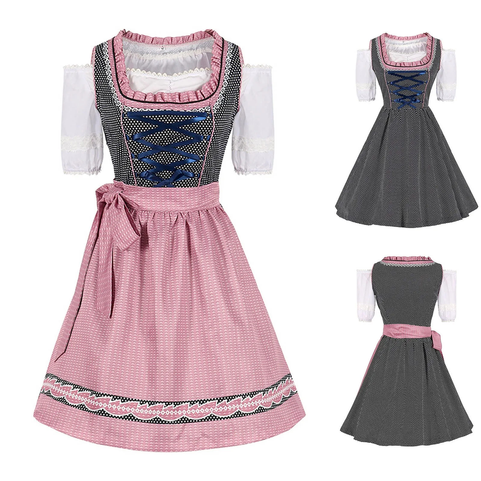 

Traditional Vintage Dresses Women's Elegant Short Sleeve Mid Length Dress Stage Performance Clothing Halloween Cosplay Costumes