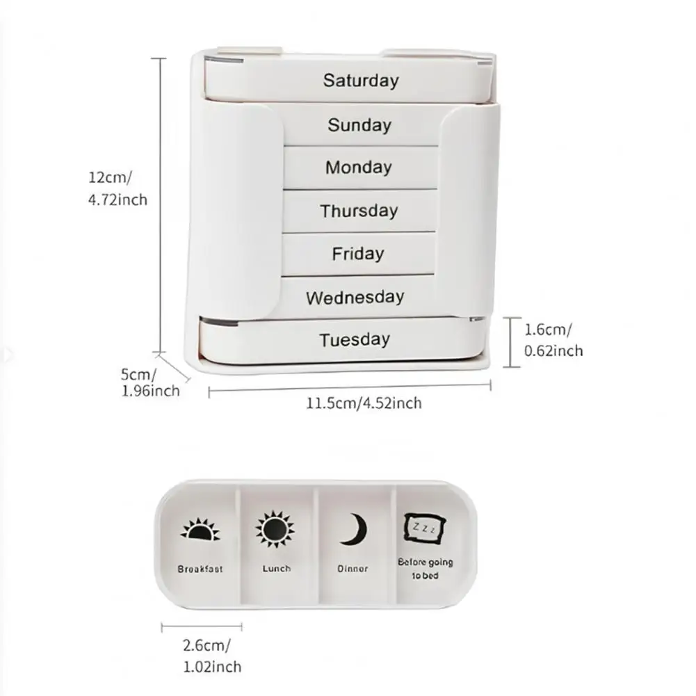 Storage Box Extra Weekly Pill Organizer Portable 7-day Medicine Box Compact Travel Pill Container with Separate for Vitamins