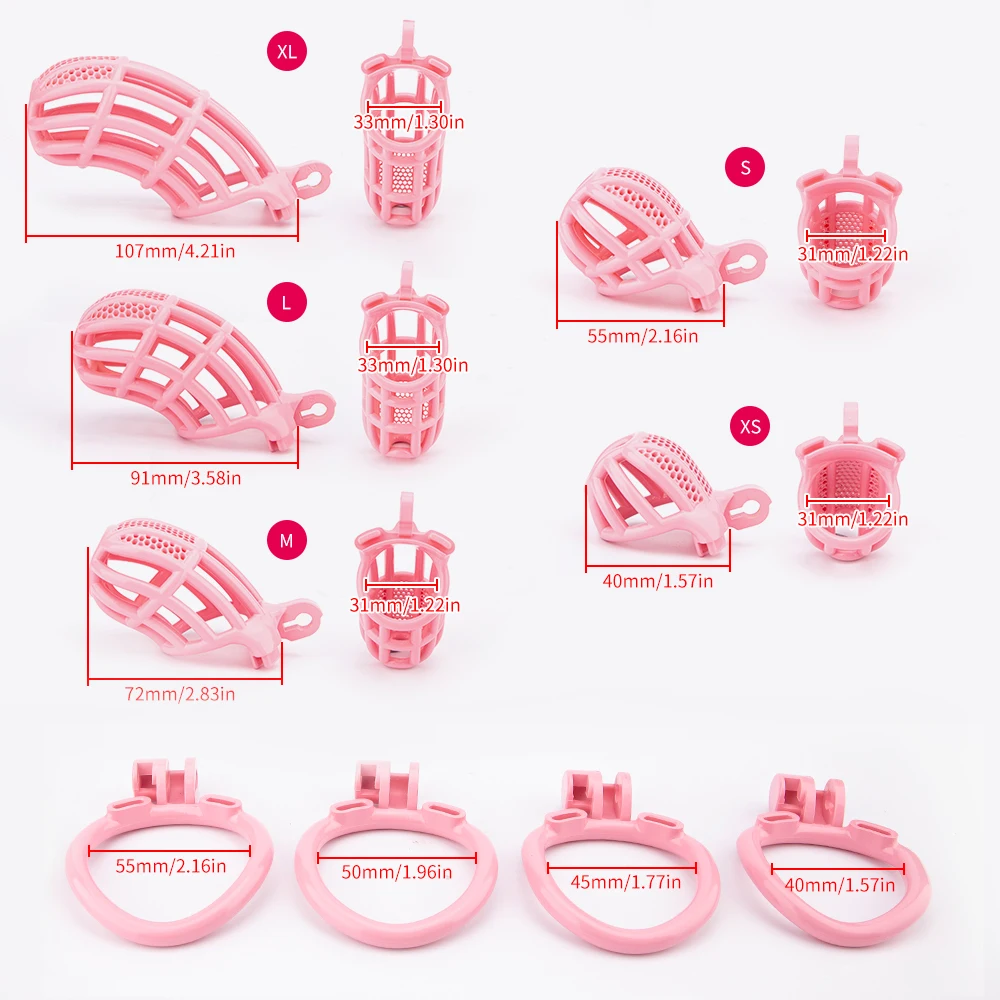 5 Sizes Honeycomb Pink Male Chastity Cage 3D Printing Lightweight Penis Cock Cage Lock With 4 Base Ring BDSM Sex Toys For Men