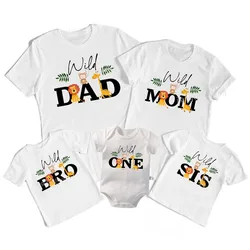 New Wild One Family Matching Outfits Cotton Dad Mom Bro Sis Tees Baby Rompers Funny Jungle Safari Birthday Party Shirts Clothes