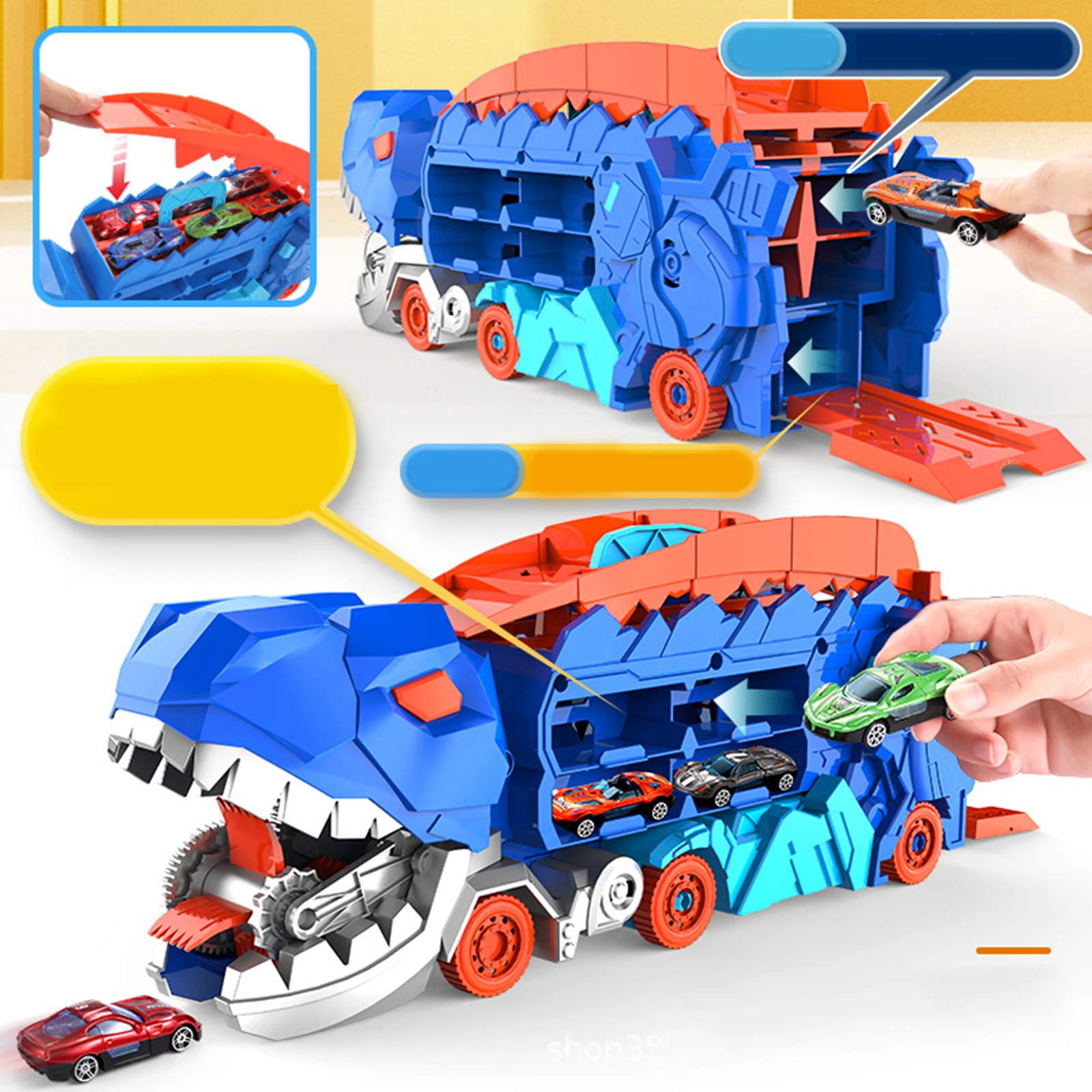 Camión de dinosaurios que come coches de juguete, figura de dinosaurio divertida, juguetes creativos transformables, devanador de dinosaurios para niños en edad preescolar, Mini coches