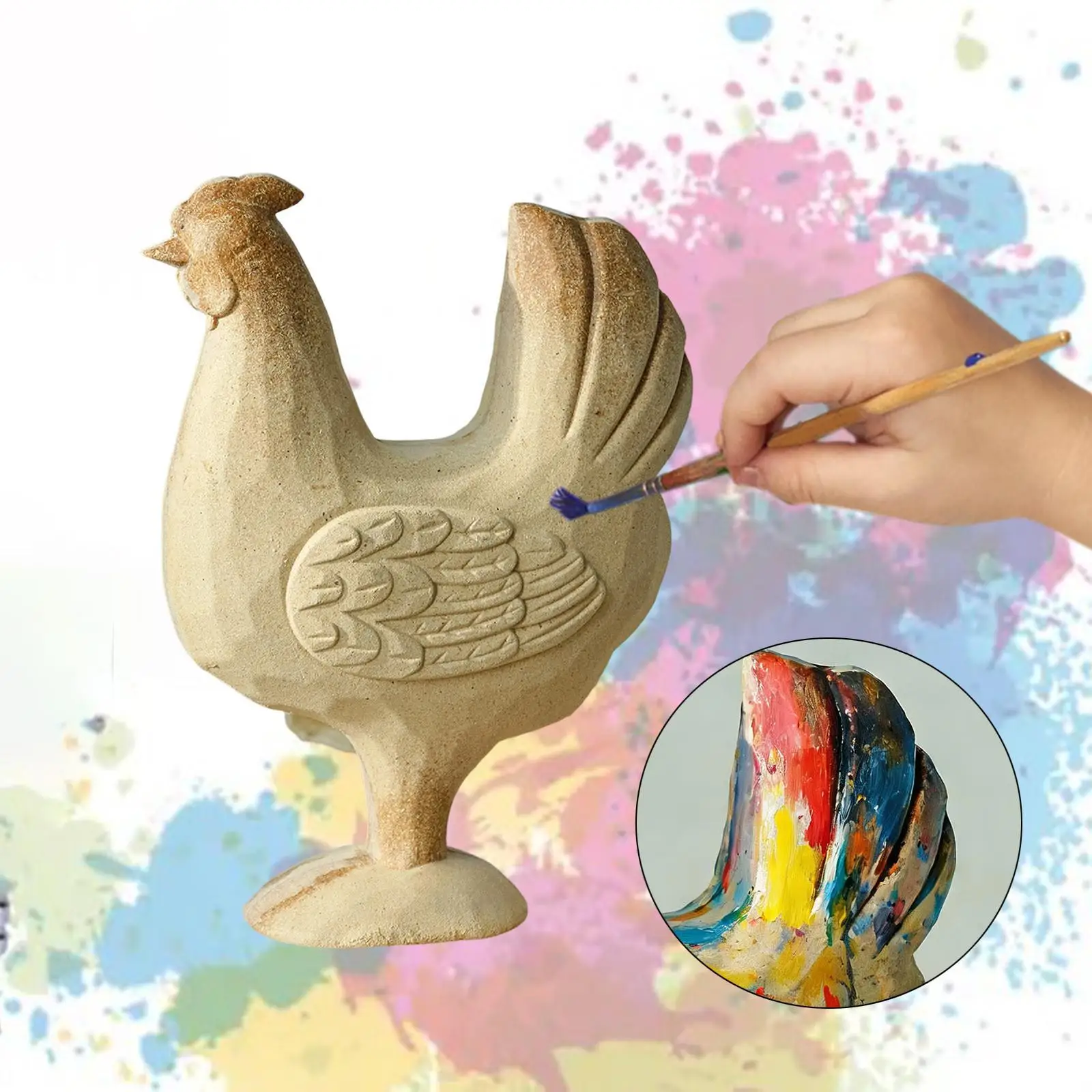 Unpainted Hen Figurine Animal Ornament Desktop Centerpiece Drawing DIY Painting Paintable Animal Crafts for Office Countertop