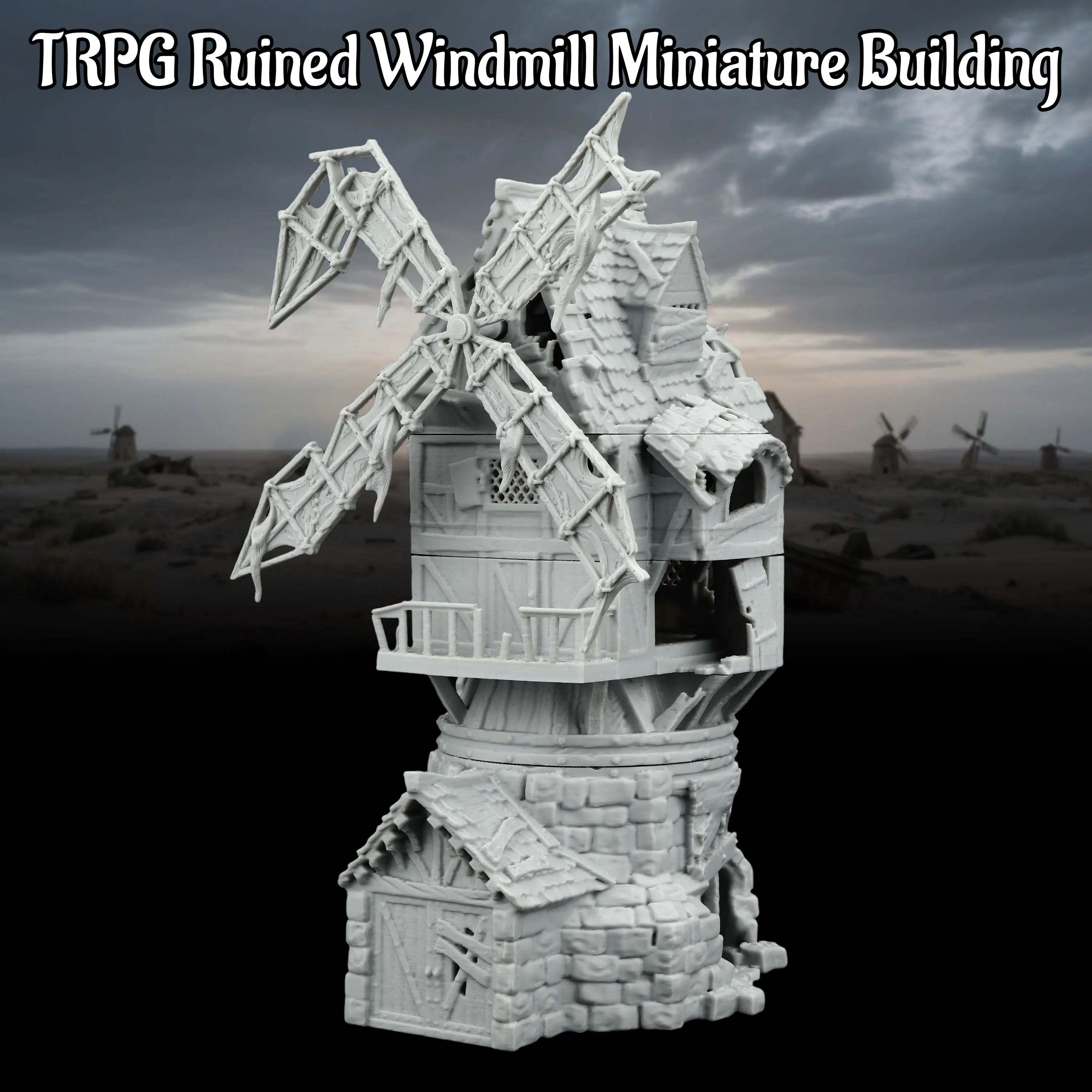 RPG Ruined Windmill Miniature Terrain - Fantasy Tabletop Scenic Building, Dark Architecture, Collectible Gift for Desolate Town