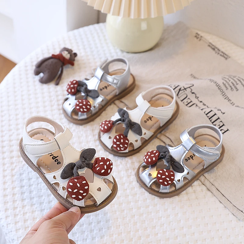 JGSHOWKITO Kids Summer Sandals for Toddlers Girls Little Child Beach Shoes with Cartoon Cherry Hollow Cut-outs Anti-kick 21-30