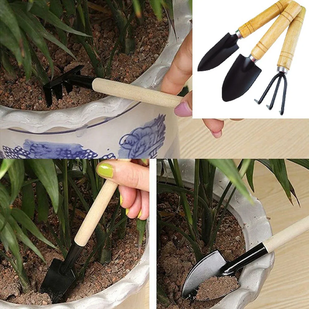 

2Sets Portable Garden Tools Lightweight Durable Wooden Handle Mini Shovel Garden Rake for Digging Cultivating Transplanting