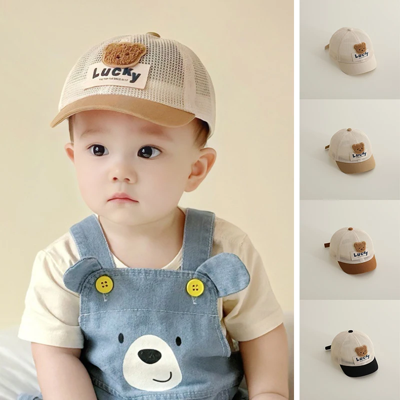 

Cute Bear Sun Hat Baby Summer Mesh Baseball Hats 6-36Month Boys Girls Sun Protection Duck Tongue Cap Children Sunshade Visors