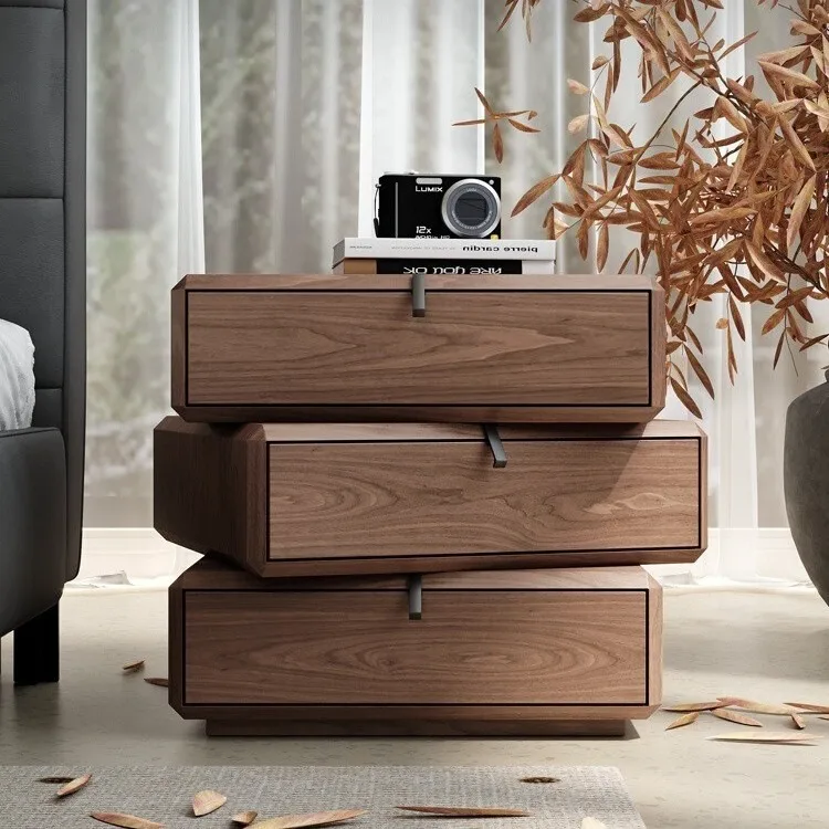 Italian bedside locker imported walnut multi-functional rotating drawer side cabinet
